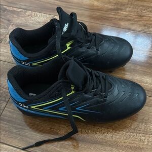 DSG Kids Black Athletic Soccer Shoes with Blue & Yellow Accents